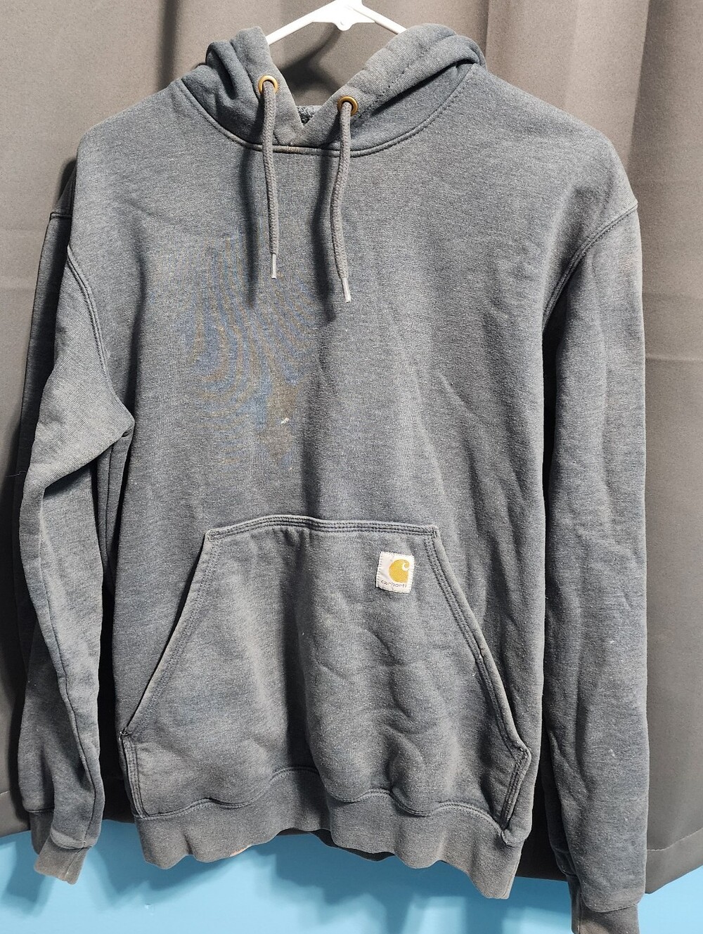 Carhartt Men's Washed Gray Pullover Hoodie Thrashed Paint Splattered Skater